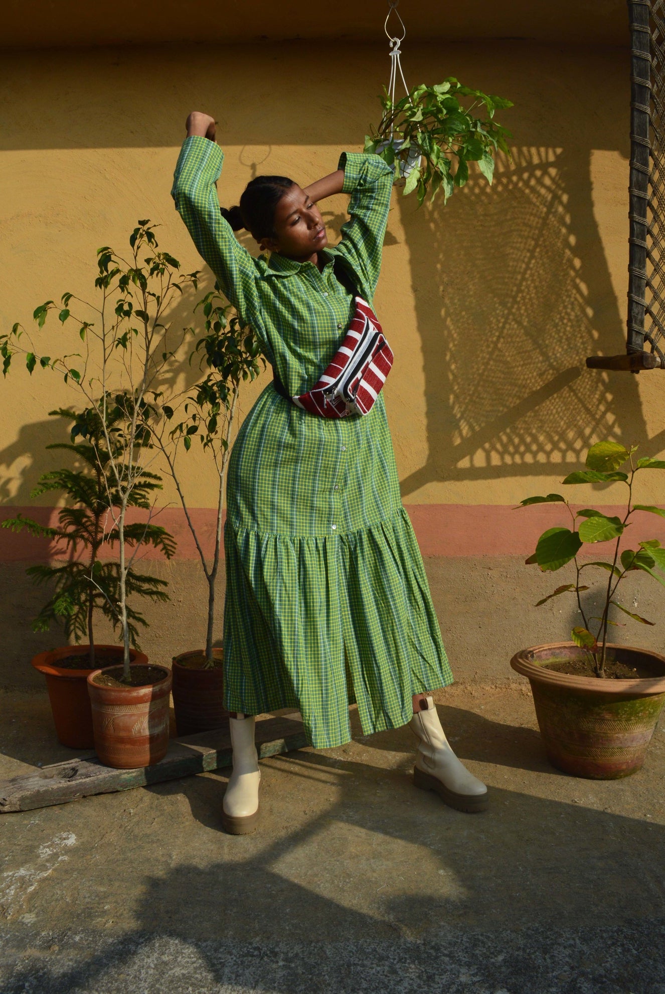 Handloom Checked dress in Green - CiceroniJohargram