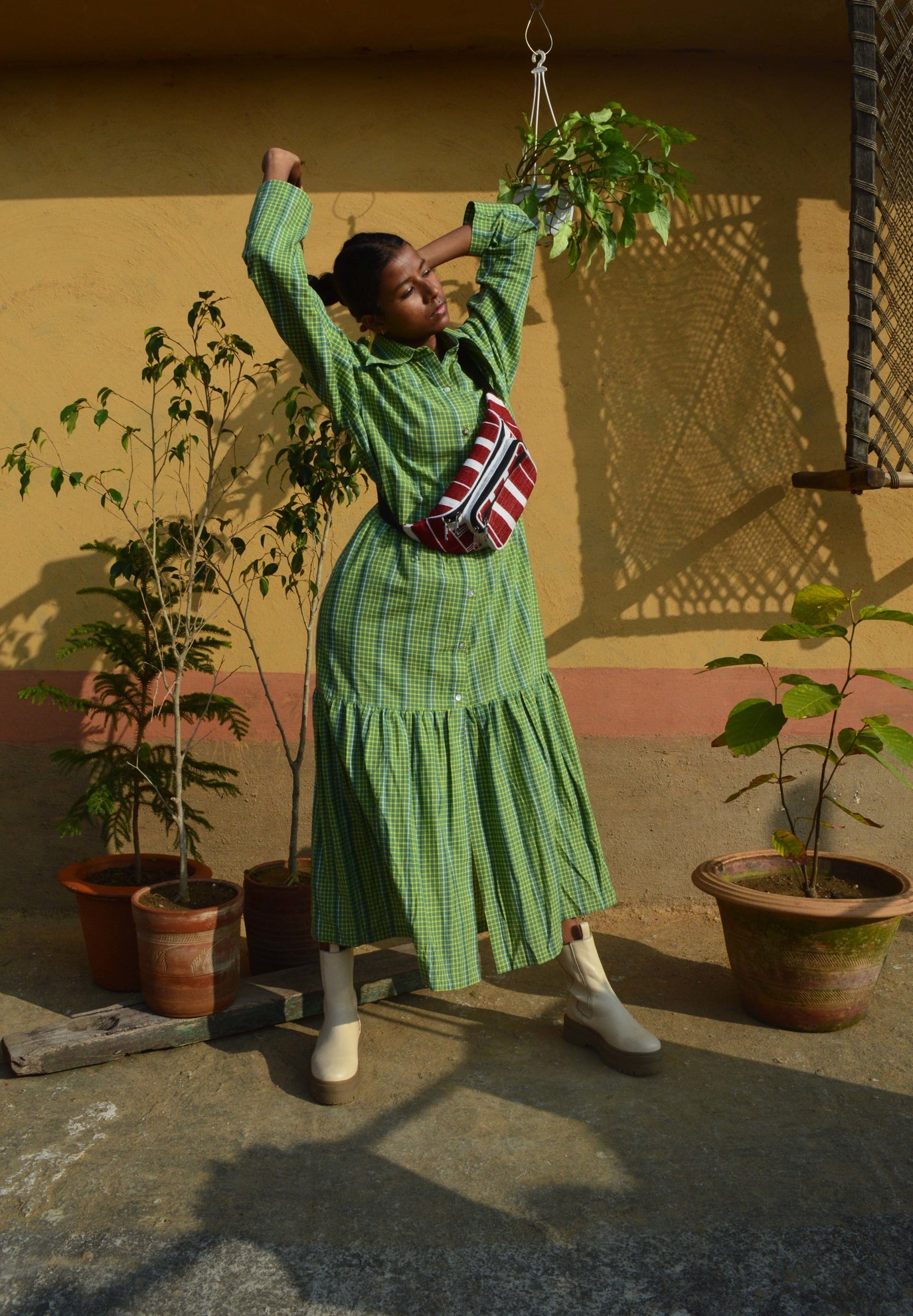 Handloom Checked dress in Green - CiceroniJohargram