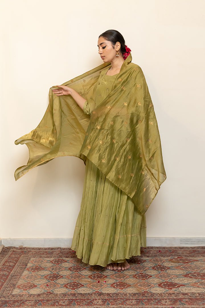 Heer Kanchadi Set - Sage Green (Set of 3) - CiceroniKurta Set, Festive wearNirjara