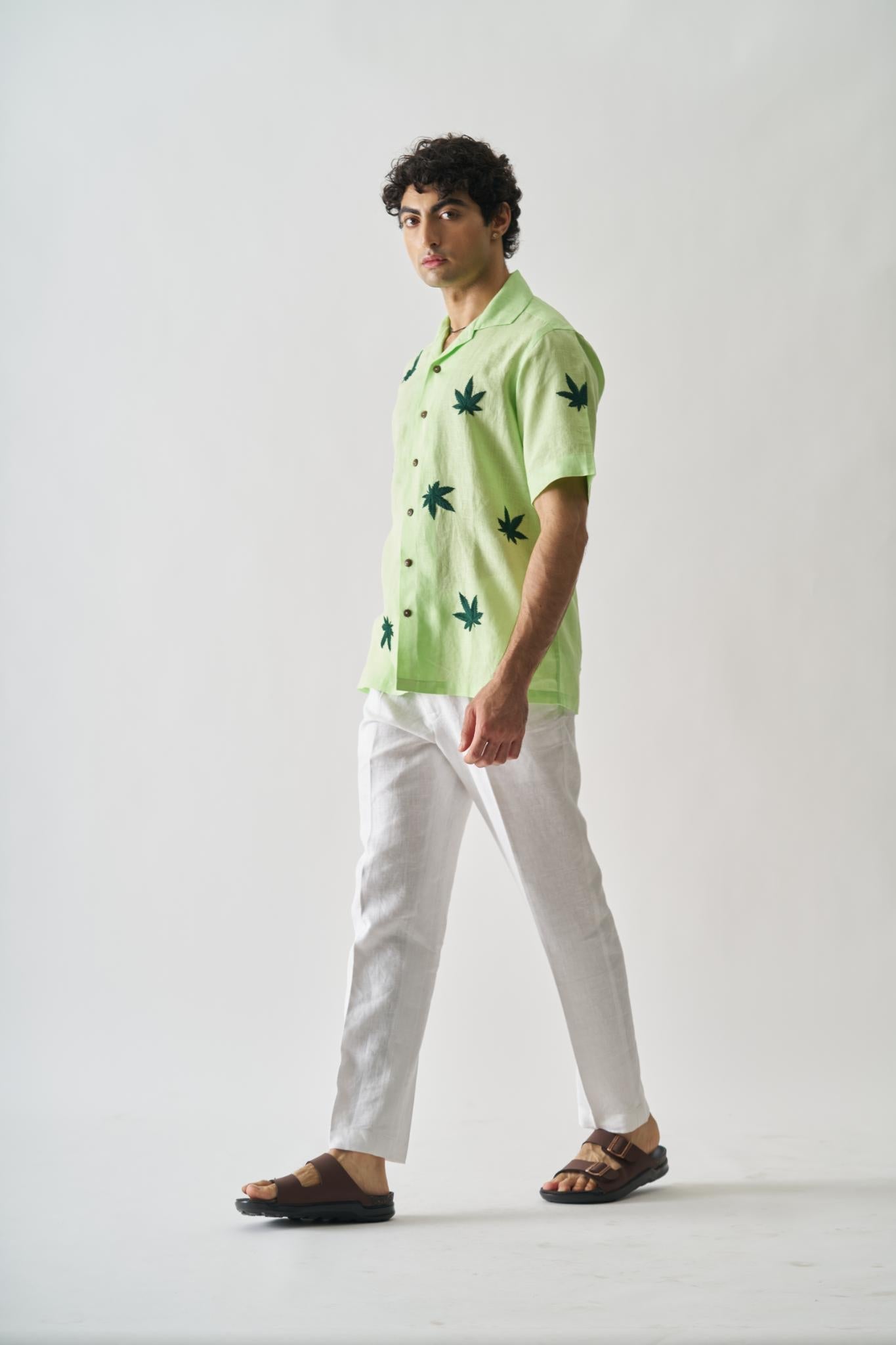 High On Cannabis - Mens Hand Embroidered Pure Linen Shirt - CiceroniShirtsCultura Studio