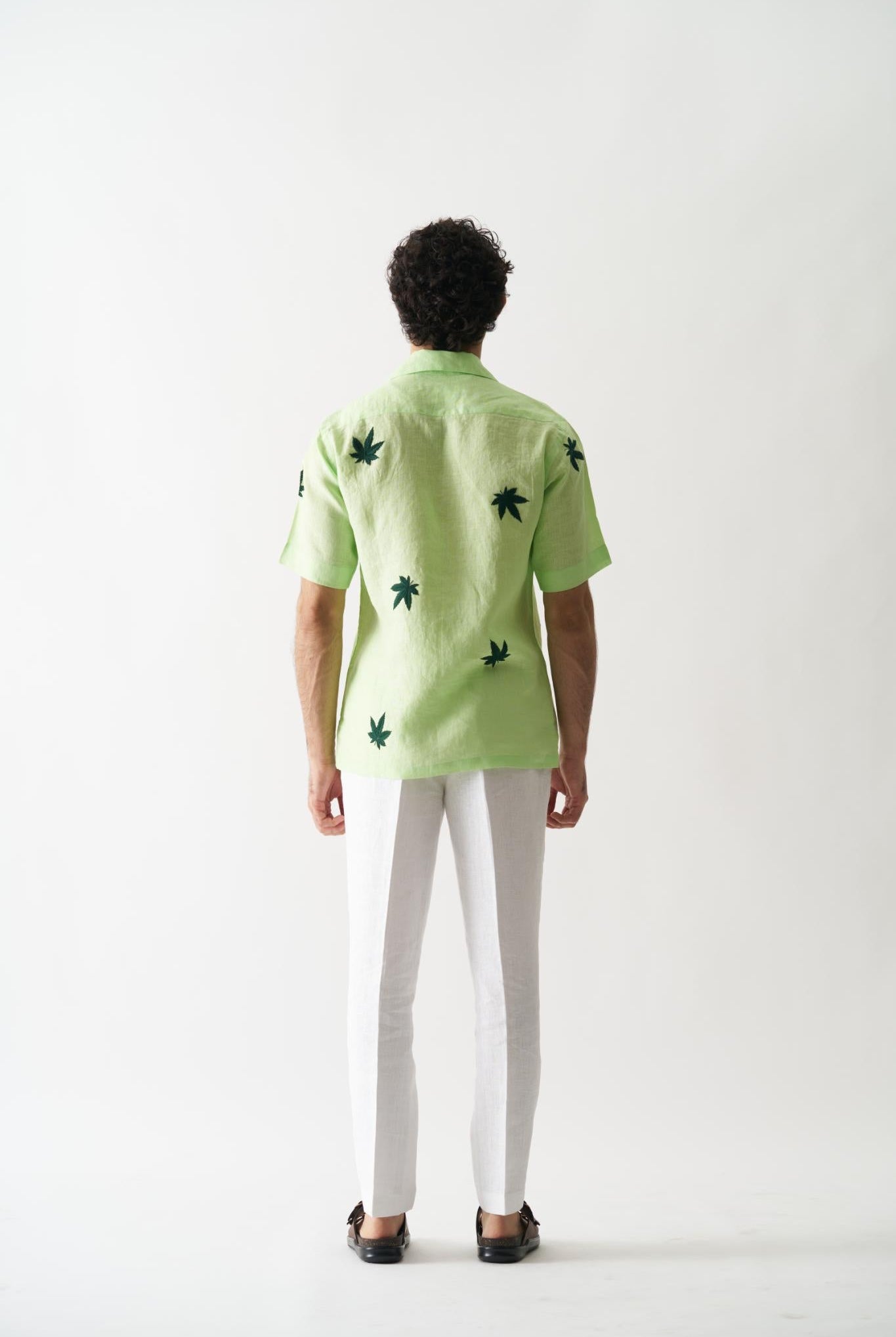 High On Cannabis - Mens Hand Embroidered Pure Linen Shirt - CiceroniShirtsCultura Studio