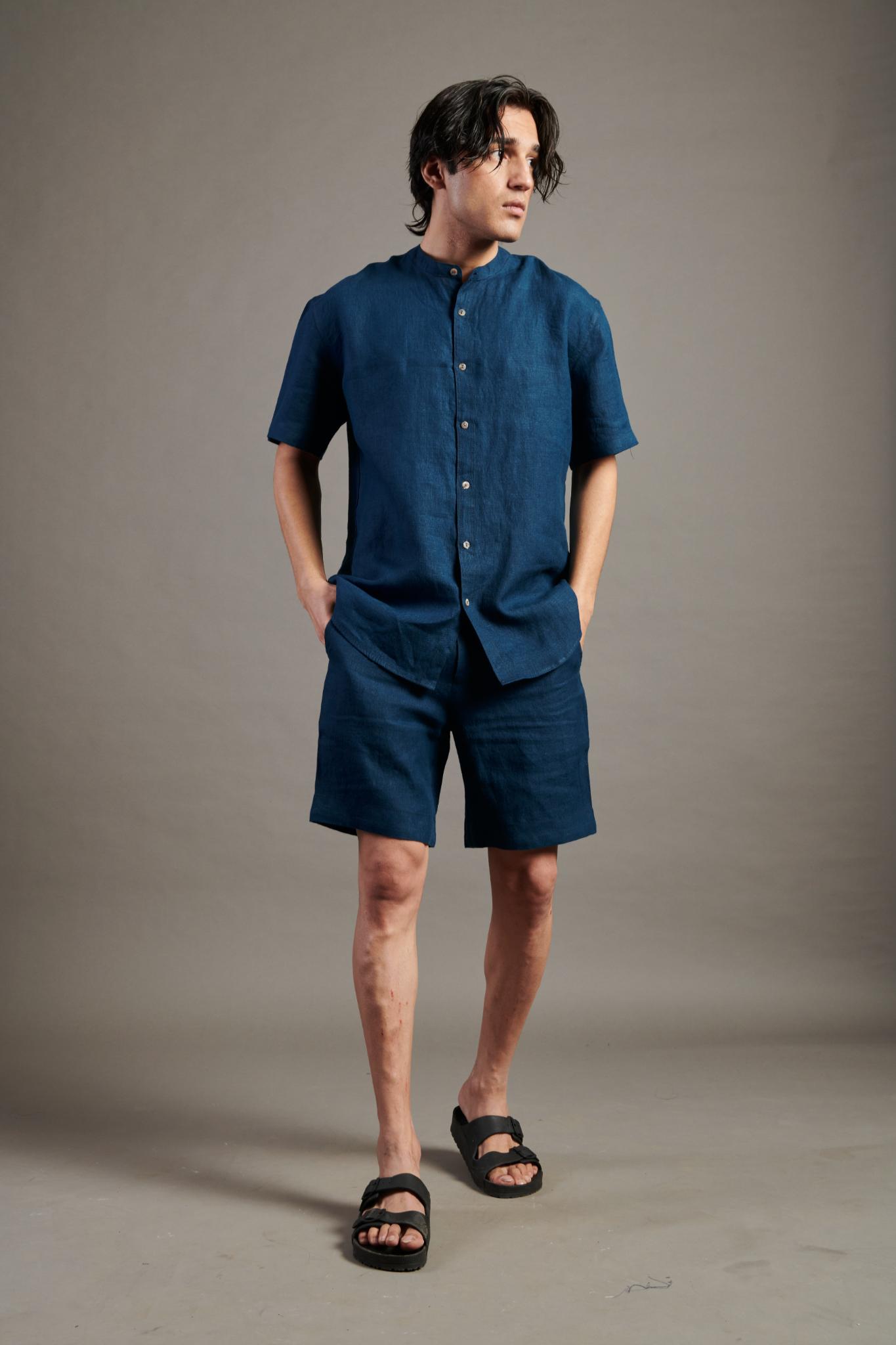Indigo Linen Golf Shorts - CiceroniShortsSaphed