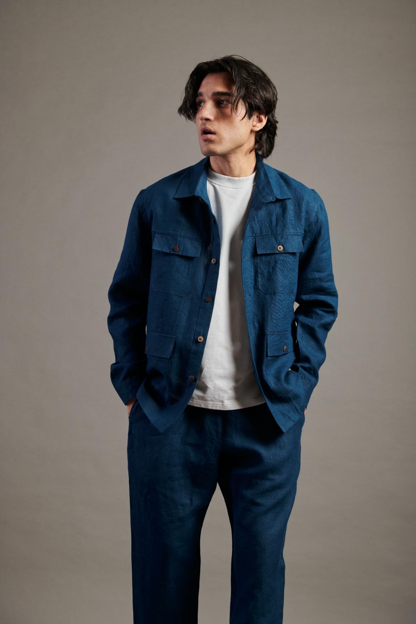 Indigo Linen Men's Overshirt - CiceroniOvershirtSaphed