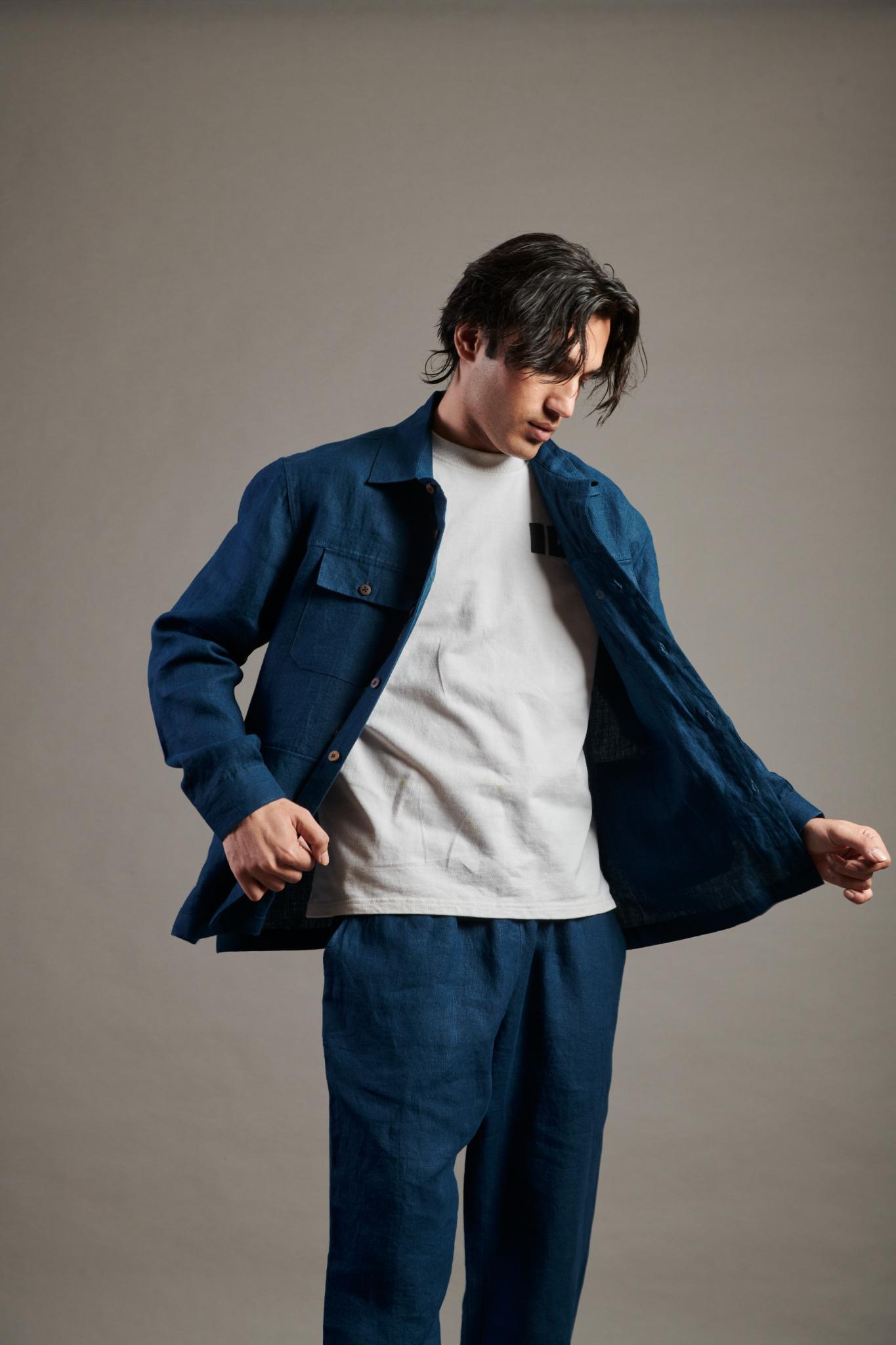 Indigo Linen Men's Overshirt - CiceroniOvershirtSaphed