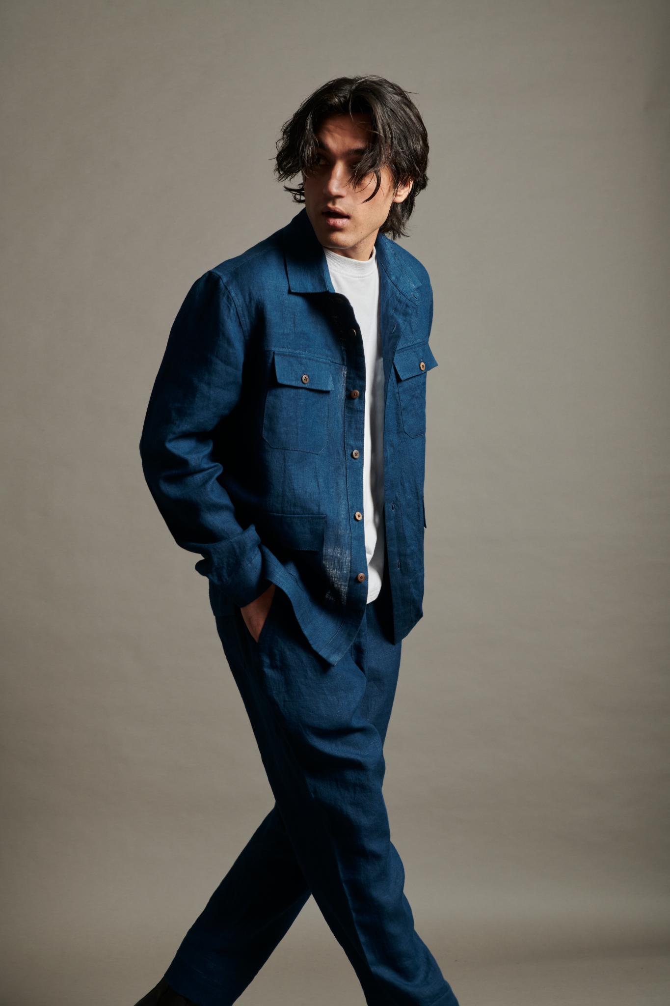 Indigo Linen Men's Overshirt - CiceroniOvershirtSaphed