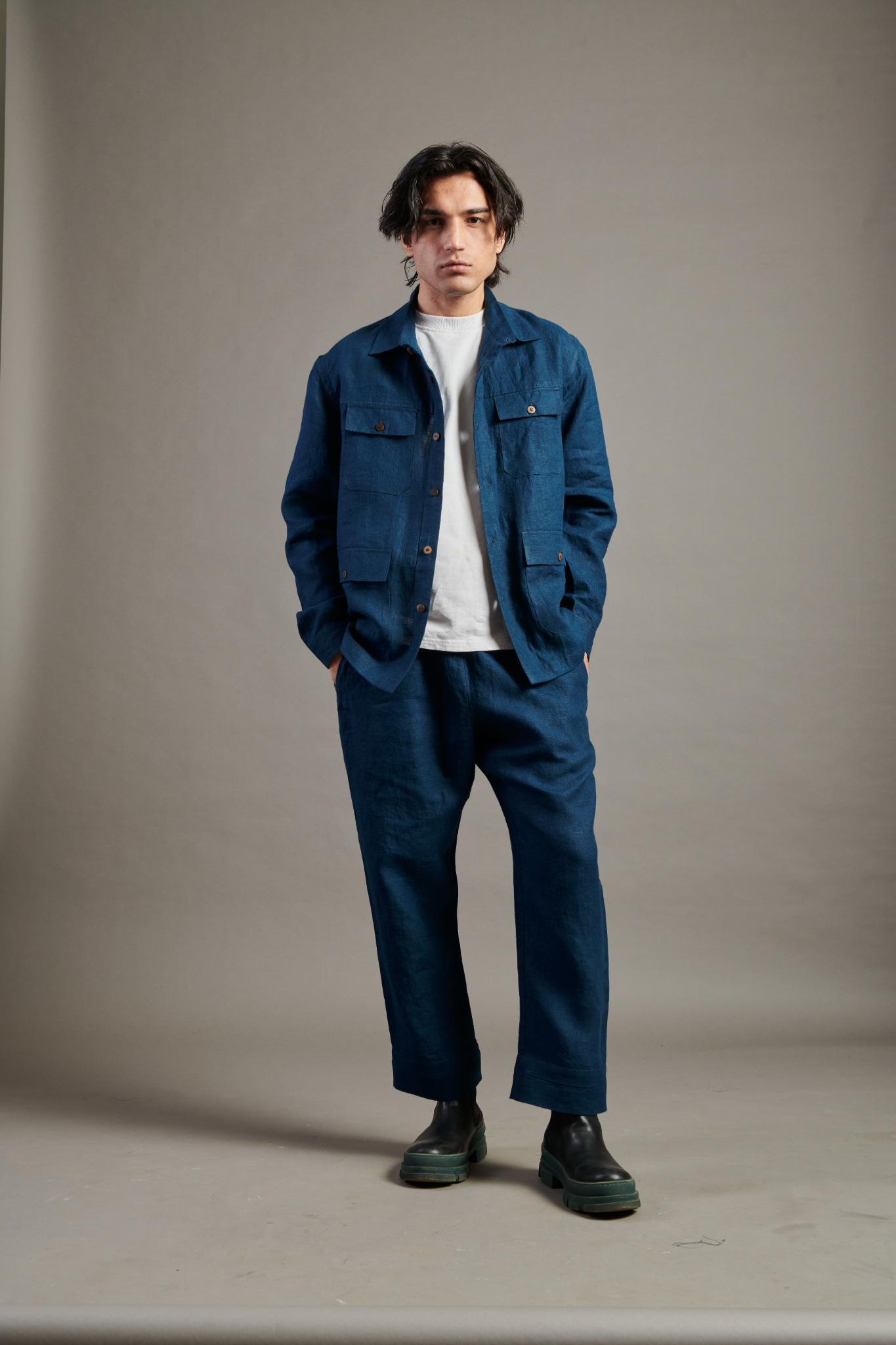 Indigo Linen Men's Overshirt - CiceroniOvershirtSaphed
