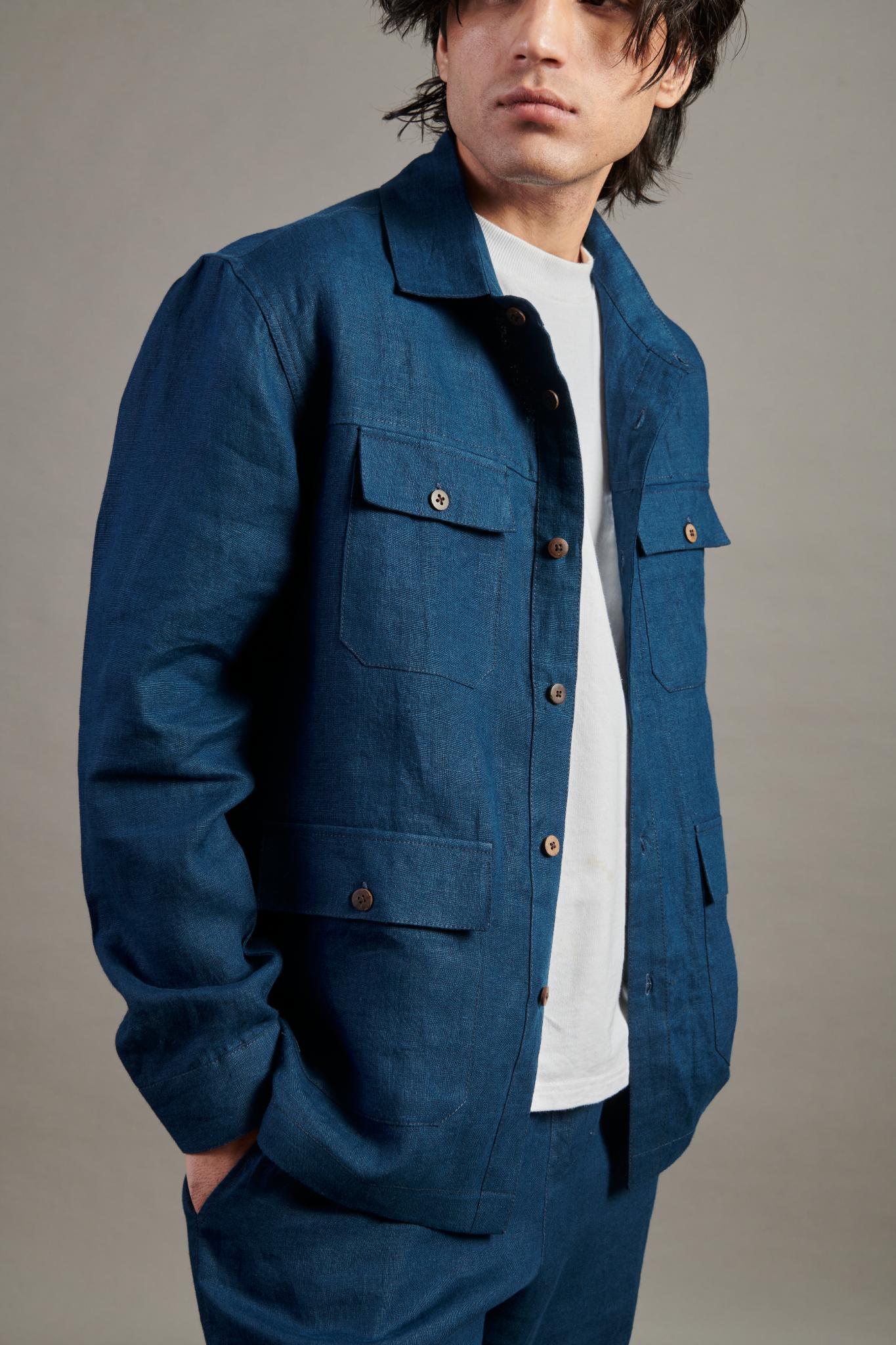 Indigo Linen Men's Overshirt - CiceroniOvershirtSaphed