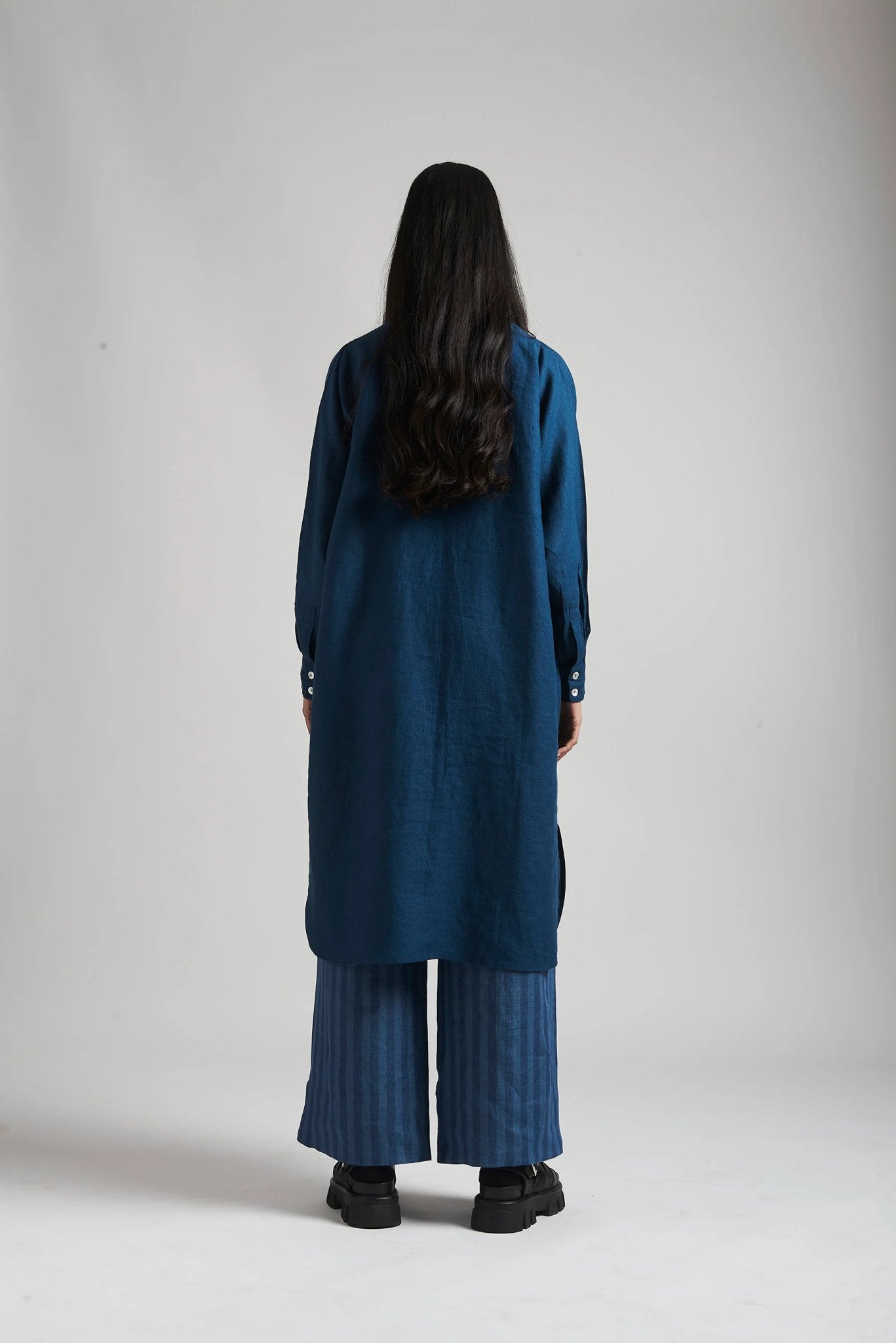Indigo Linen Shirt Dress - CiceroniDressesSaphed