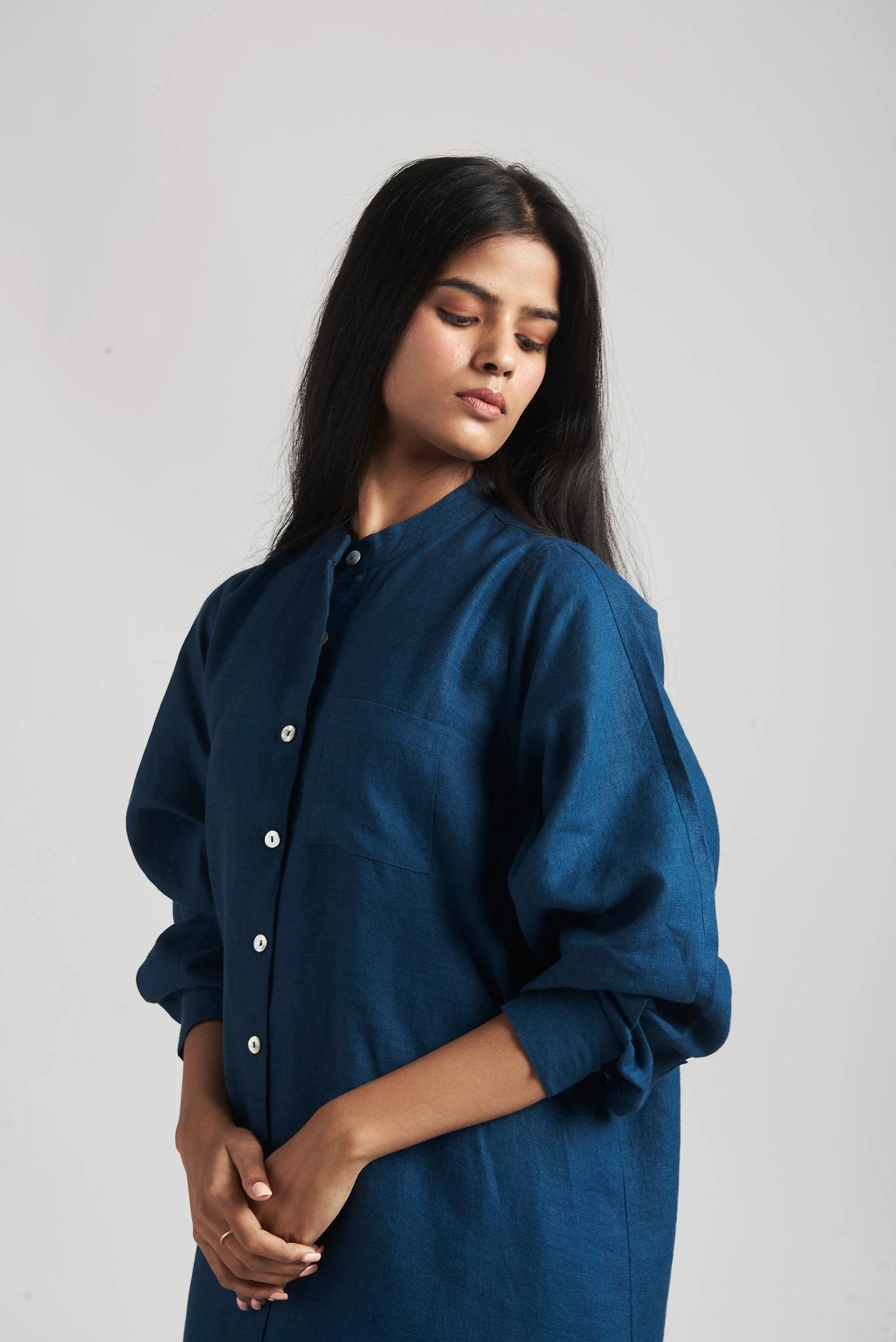 Indigo Linen Shirt Dress - CiceroniDressesSaphed