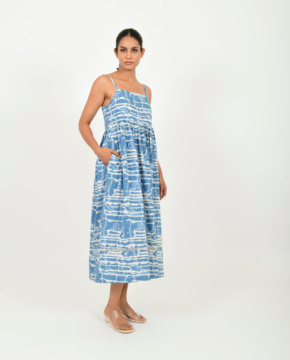 Indigo Splash Gather Dress - CiceroniDressesRias Jaipur