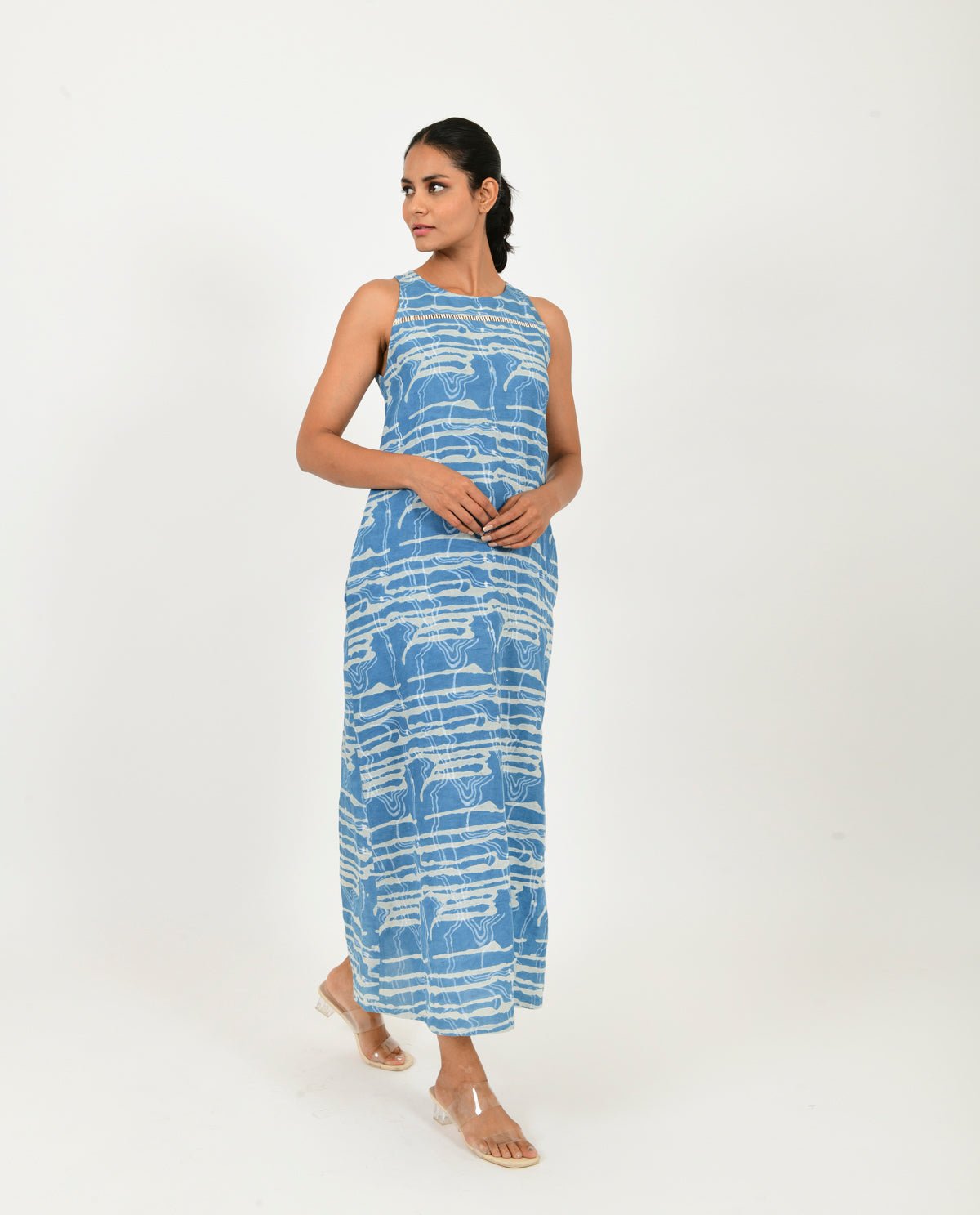 Indigo Splash Linen Maxi - CiceroniDressesRias Jaipur