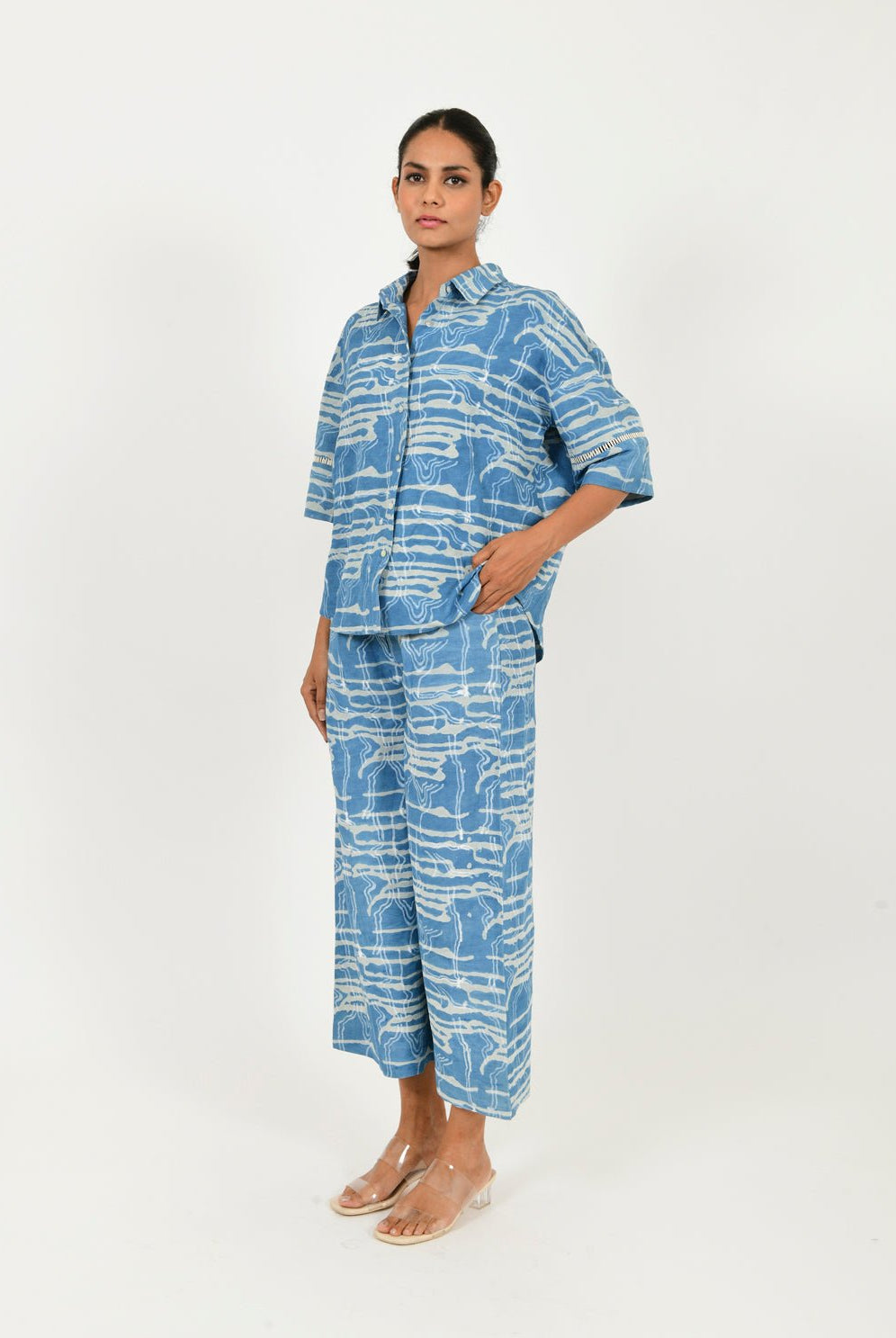 Indigo Splash Shirt Linen Co-ord Set - CiceroniCo-ord SetRias Jaipur