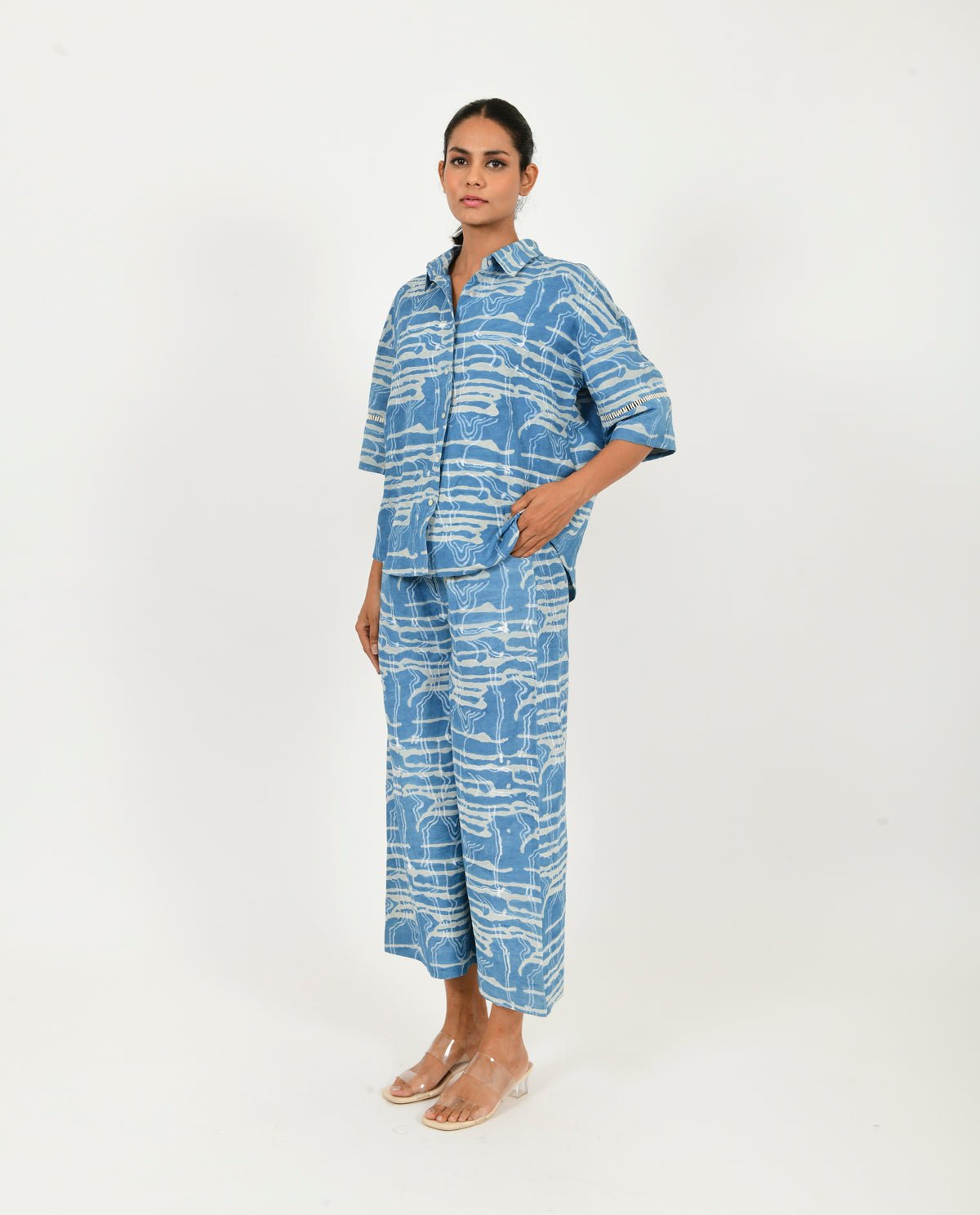Indigo Splash Shirt Linen Co-ord Set - CiceroniCo-ord SetRias Jaipur