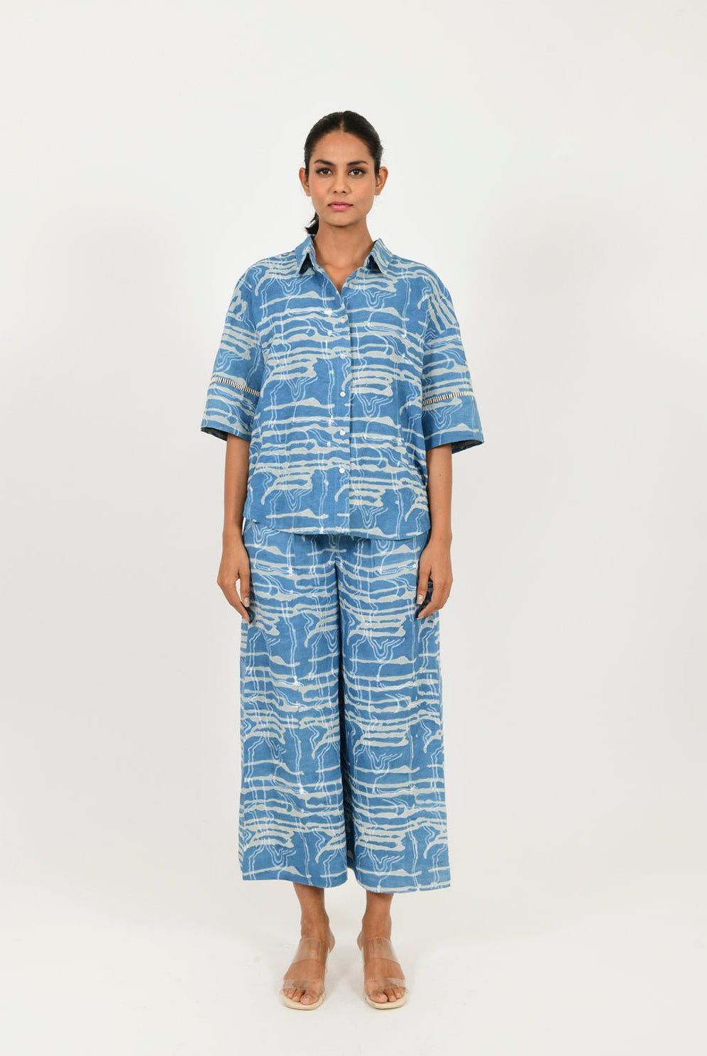 Indigo Splash Shirt Linen Co-ord Set - CiceroniCo-ord SetRias Jaipur