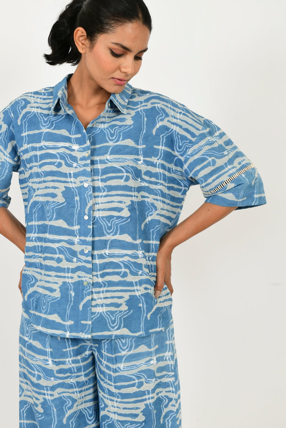 Indigo Splash Shirt Linen Co-ord Set - CiceroniCo-ord SetRias Jaipur
