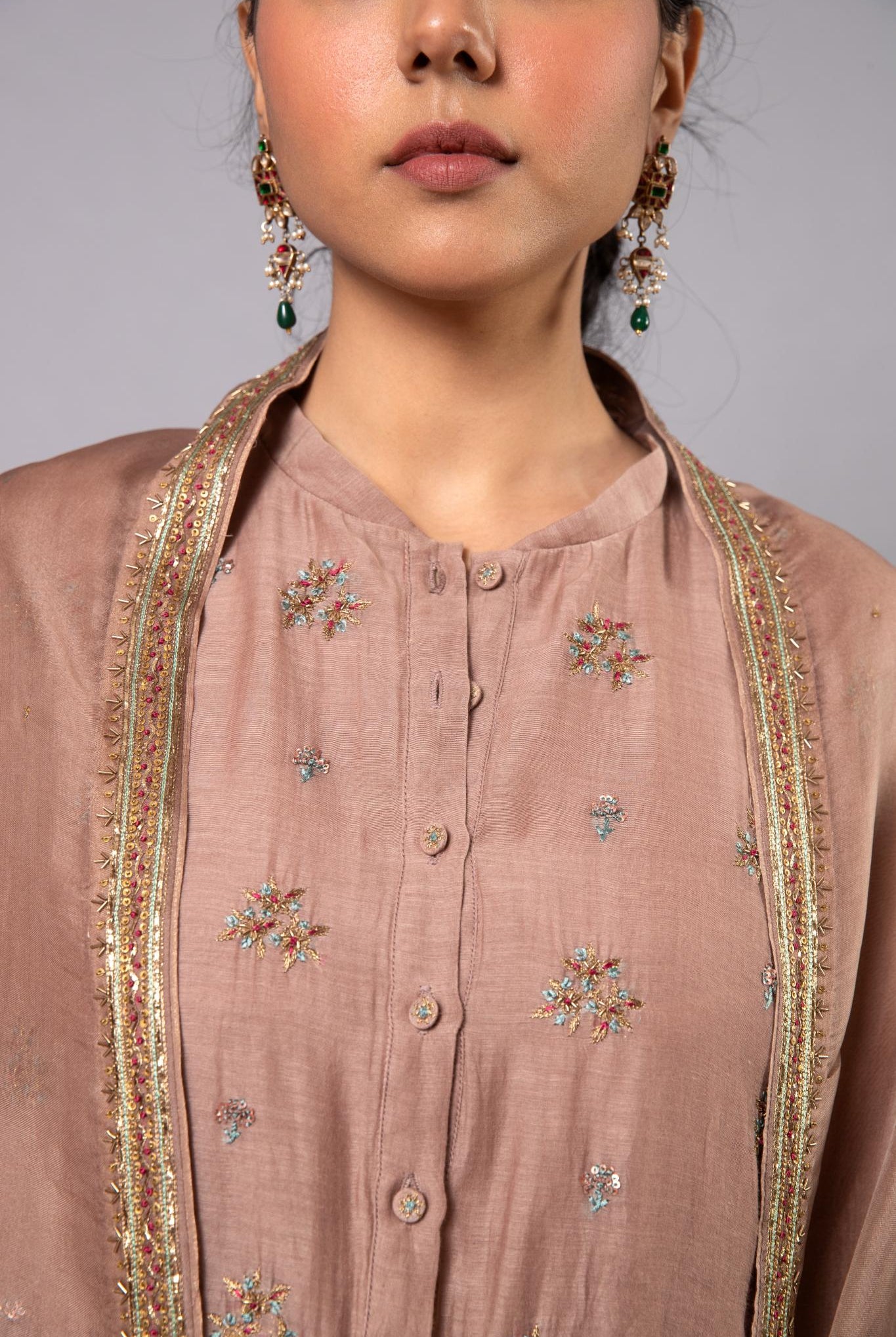 Indu Ghera Set - Beige - CiceroniKurta Set, Festive wearLabel Shreya Sharma