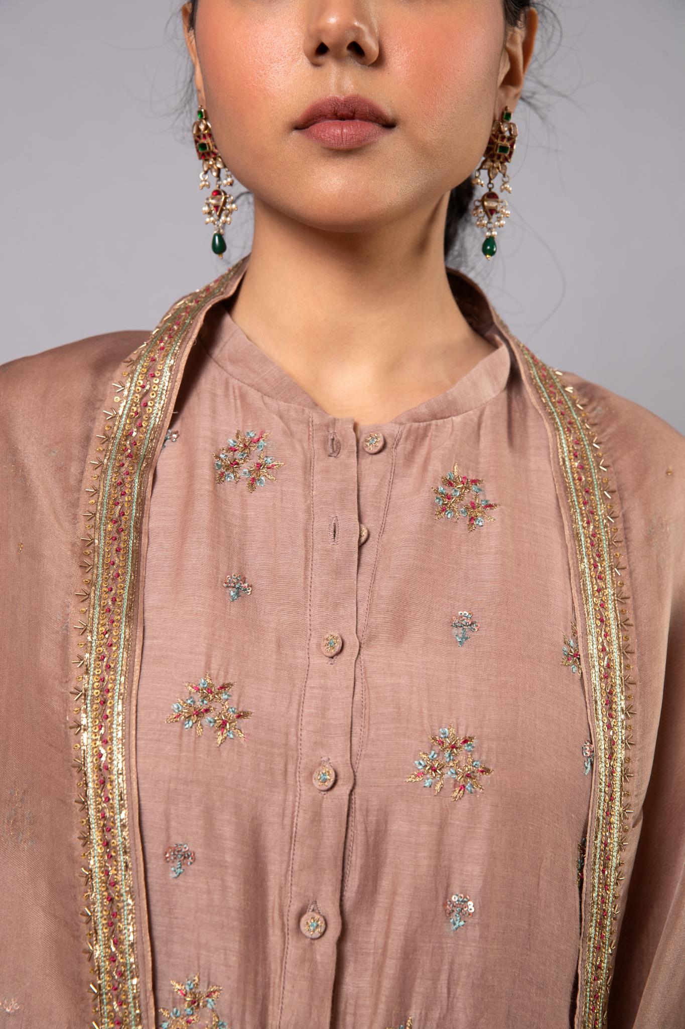 Indu Ghera Set - Beige - CiceroniKurta Set, Festive wearLabel Shreya Sharma