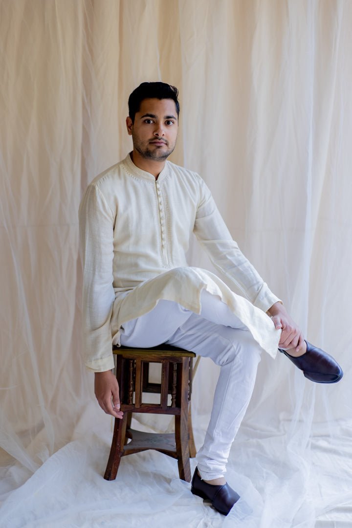 Ivory White Nawab Kurta - CiceroniNirjara