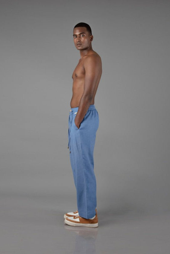 Jharkhand Handloom Textile Unisex Blue Wide Leg Pant - CiceroniPantsJohargram