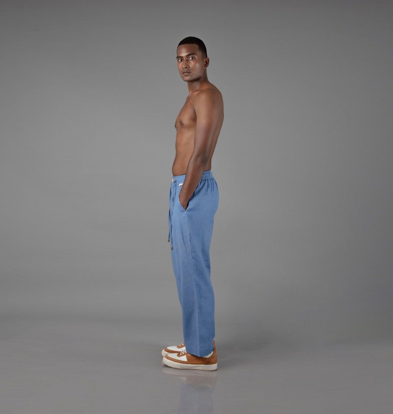 Jharkhand Handloom Textile Unisex Blue Wide Leg Pant - CiceroniPantsJohargram