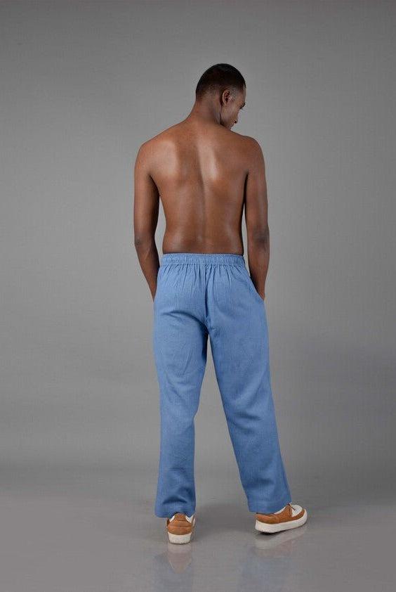 Jharkhand Handloom Textile Unisex Blue Wide Leg Pant - CiceroniPantsJohargram