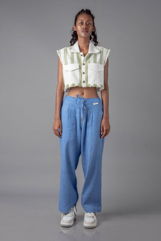 Jharkhand Handloom Textile Unisex Blue Wide Leg Pant - CiceroniPantsJohargram