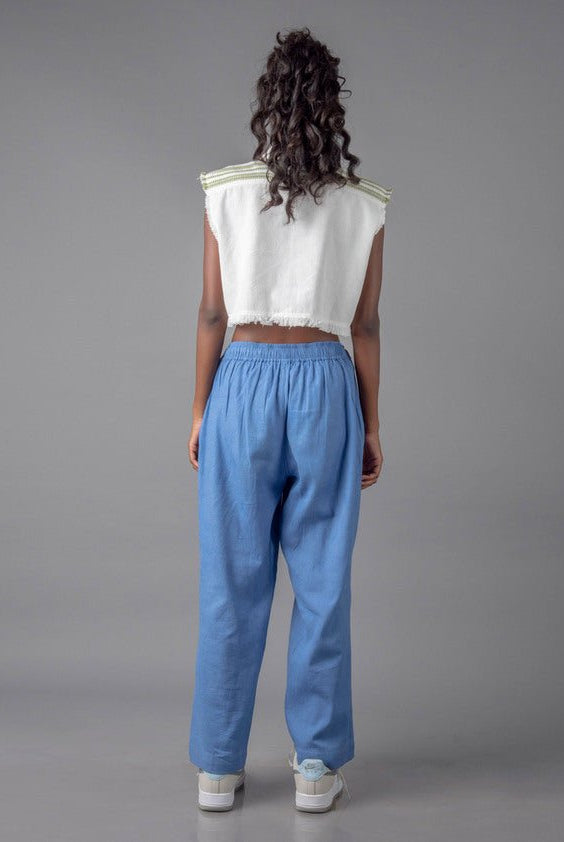 Jharkhand Handloom Textile Unisex Blue Wide Leg Pant - CiceroniPantsJohargram