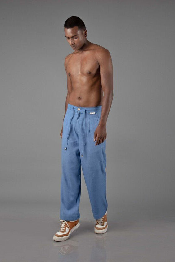 Jharkhand Handloom Textile Unisex Blue Wide Leg Pant - CiceroniPantsJohargram