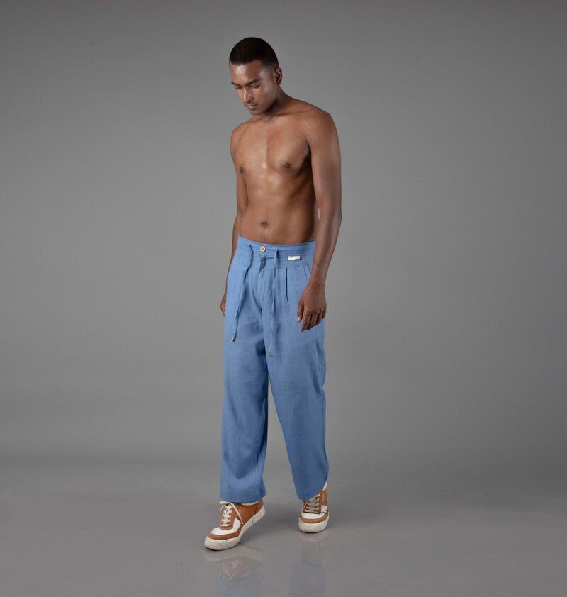 Jharkhand Handloom Textile Unisex Blue Wide Leg Pant - CiceroniPantsJohargram