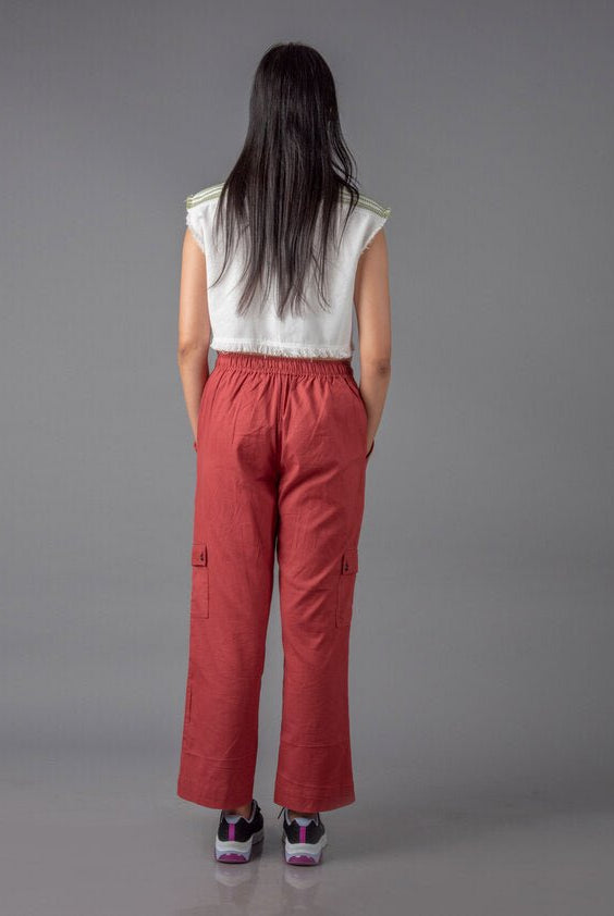 Jharkhand Handloom Textile Unisex Maroon Wide Leg Pant - CiceroniPantsJohargram