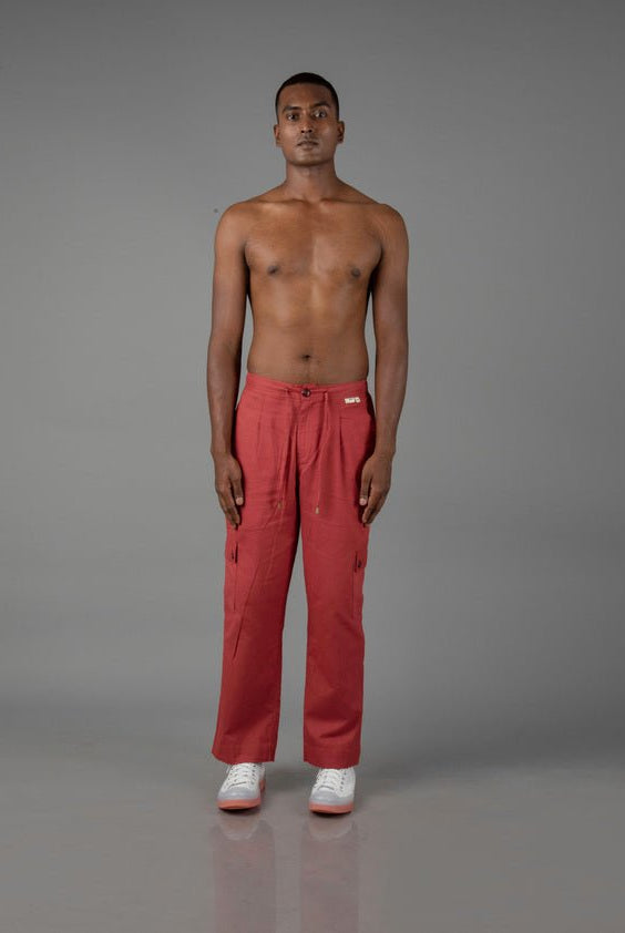 Jharkhand Handloom Textile Unisex Maroon Wide Leg Pant - CiceroniPantsJohargram