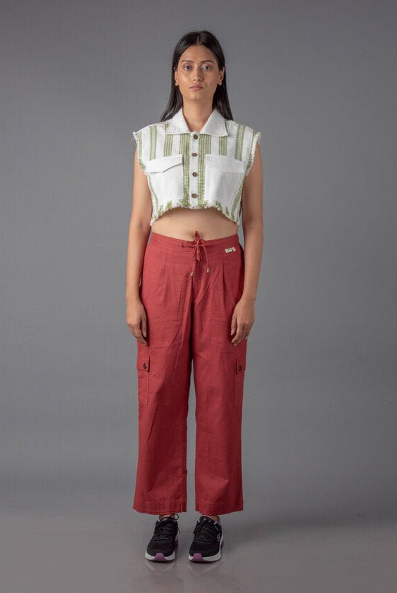 Jharkhand Handloom Textile Unisex Maroon Wide Leg Pant - CiceroniPantsJohargram