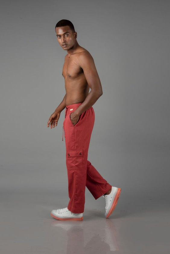 Jharkhand Handloom Textile Unisex Maroon Wide Leg Pant - CiceroniPantsJohargram