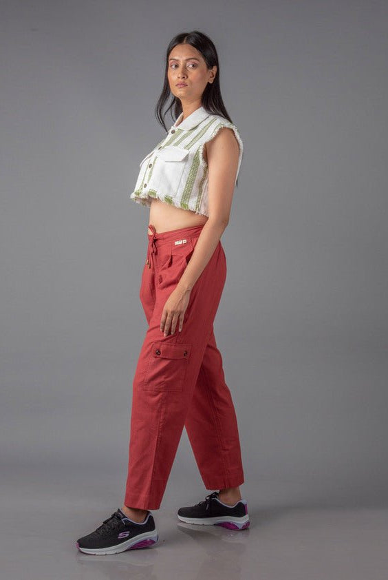 Jharkhand Handloom Textile Unisex Maroon Wide Leg Pant - CiceroniPantsJohargram