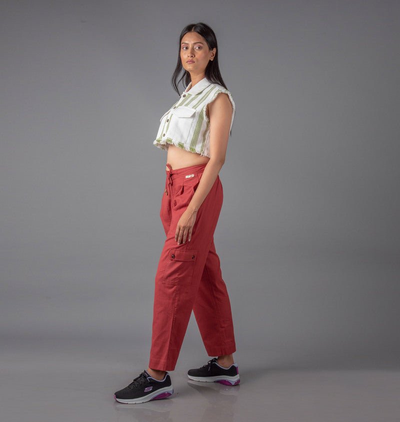 Jharkhand Handloom Textile Unisex Maroon Wide Leg Pant - CiceroniPantsJohargram