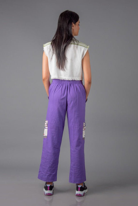 Jharkhand Handloom Textile Unisex Purple Wide Leg Pant - CiceroniPantsJohargram