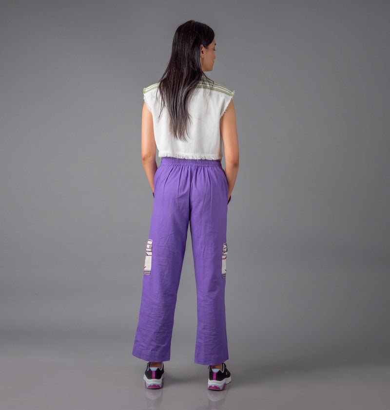 Jharkhand Handloom Textile Unisex Purple Wide Leg Pant - CiceroniPantsJohargram