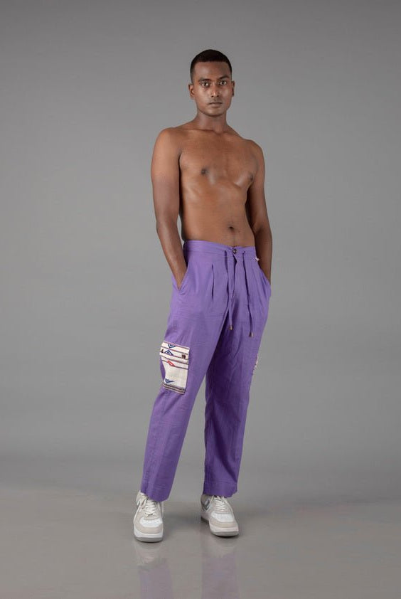 Jharkhand Handloom Textile Unisex Purple Wide Leg Pant - CiceroniPantsJohargram