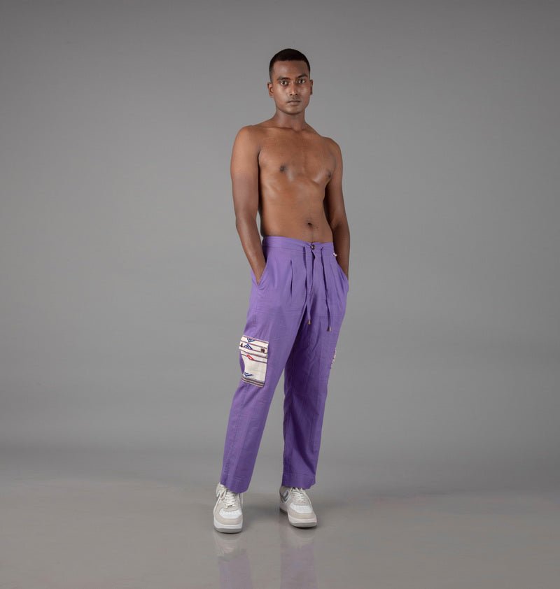 Jharkhand Handloom Textile Unisex Purple Wide Leg Pant - CiceroniPantsJohargram