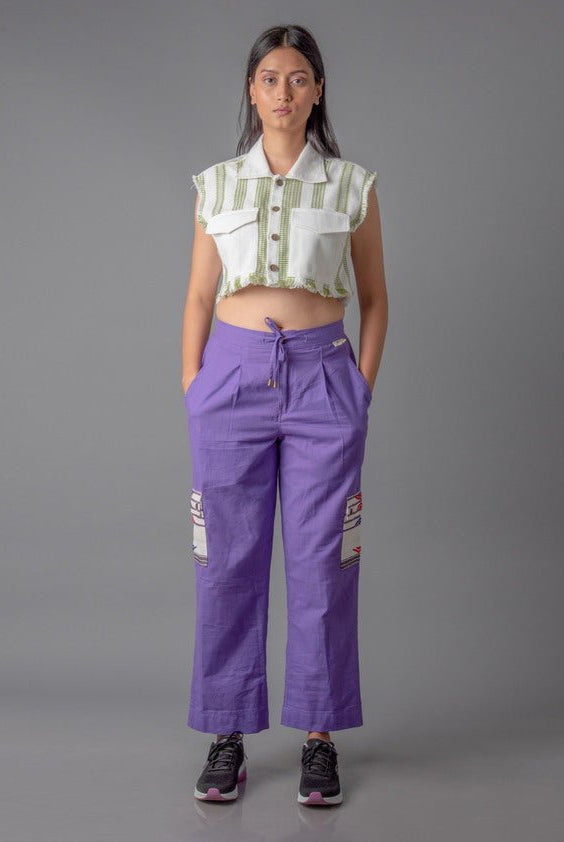 Jharkhand Handloom Textile Unisex Purple Wide Leg Pant - CiceroniPantsJohargram