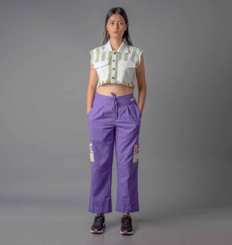 Jharkhand Handloom Textile Unisex Purple Wide Leg Pant - CiceroniPantsJohargram