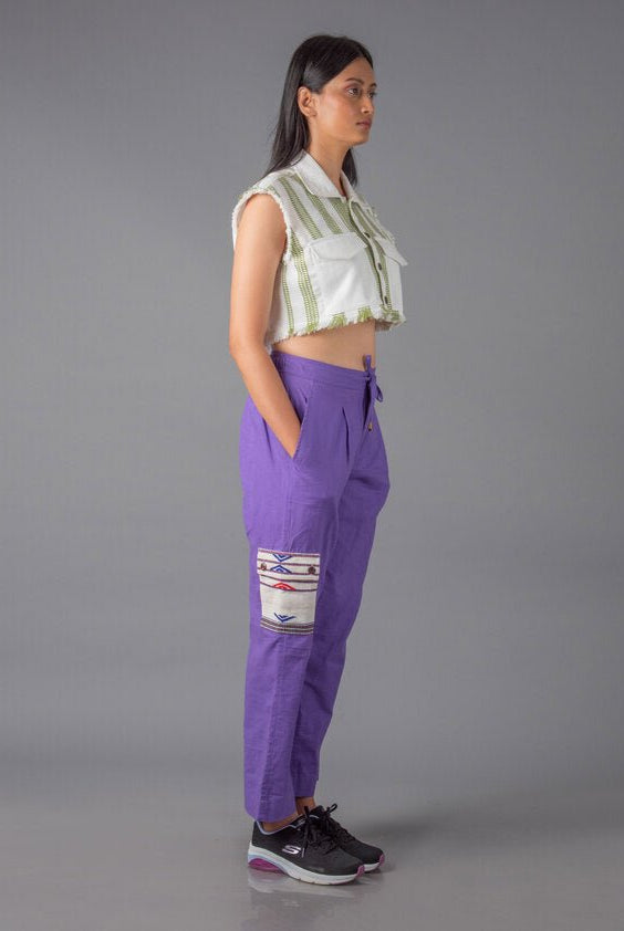 Jharkhand Handloom Textile Unisex Purple Wide Leg Pant - CiceroniPantsJohargram