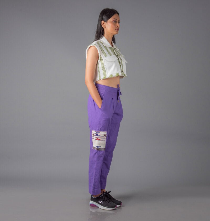 Jharkhand Handloom Textile Unisex Purple Wide Leg Pant - CiceroniPantsJohargram