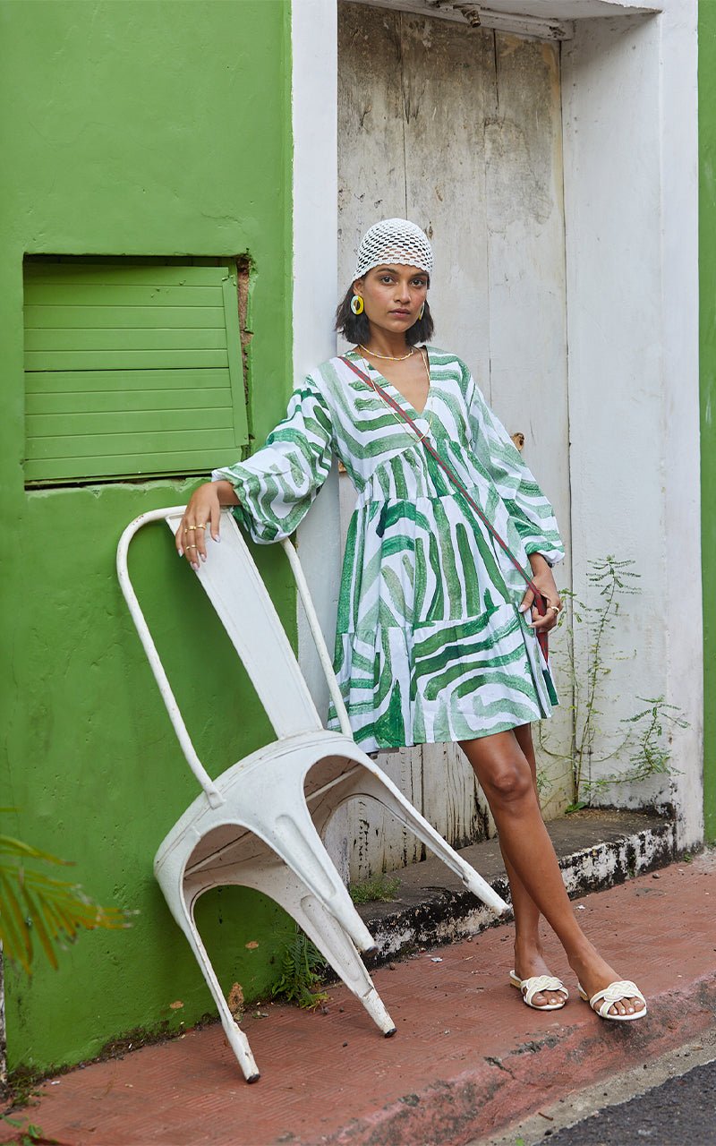 Kinda Fun Dress in Abstract Green Print - CiceroniHappi Space