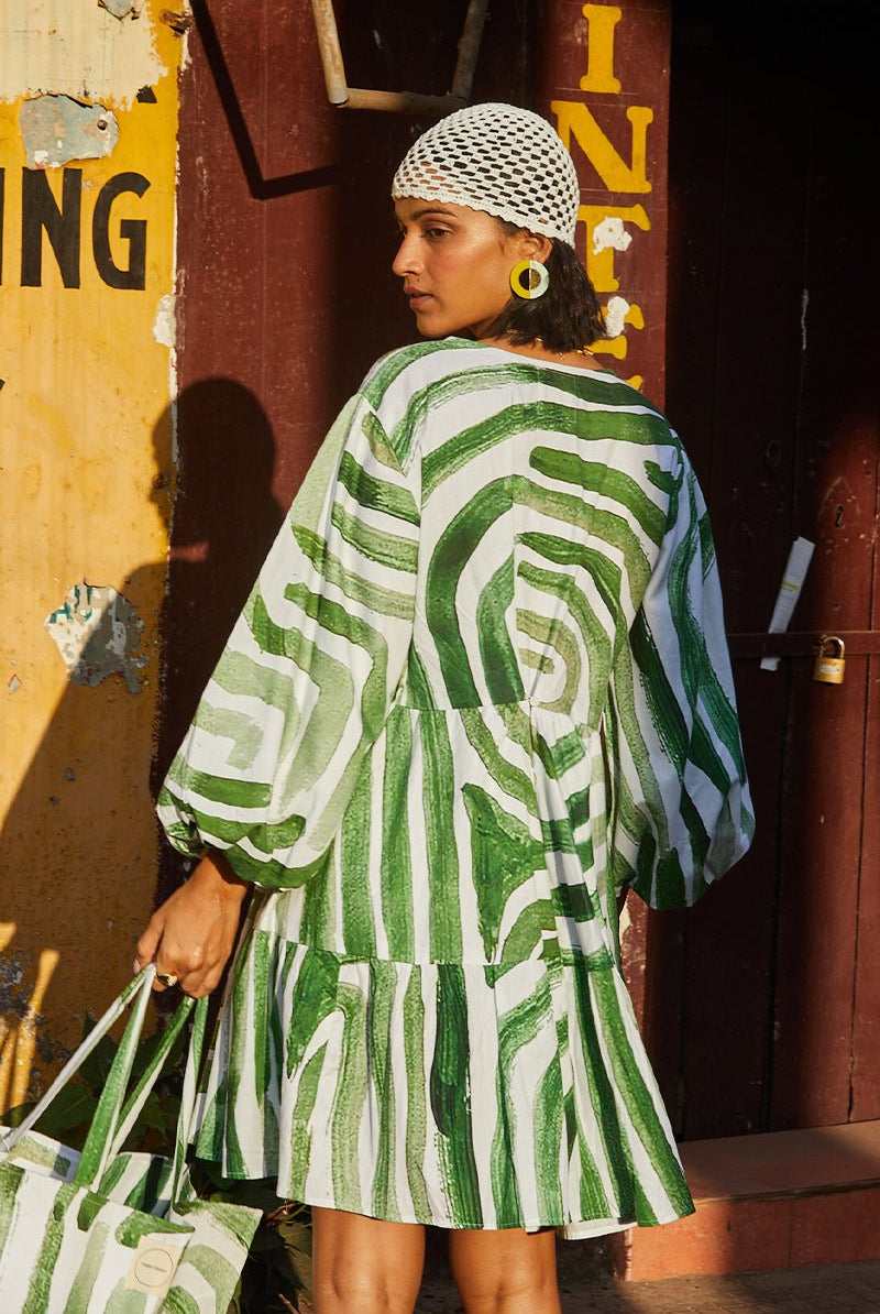 Kinda Fun Dress in Abstract Green Print - CiceroniHappi Space