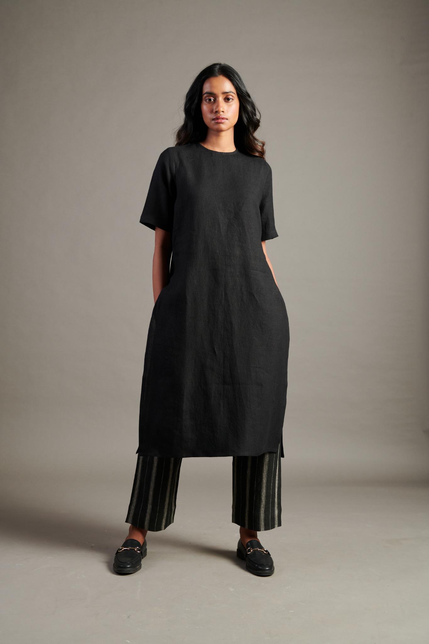 Kohl Dhaari Linen Half Sleeves Kurta Set - CiceroniKurta SetSaphed
