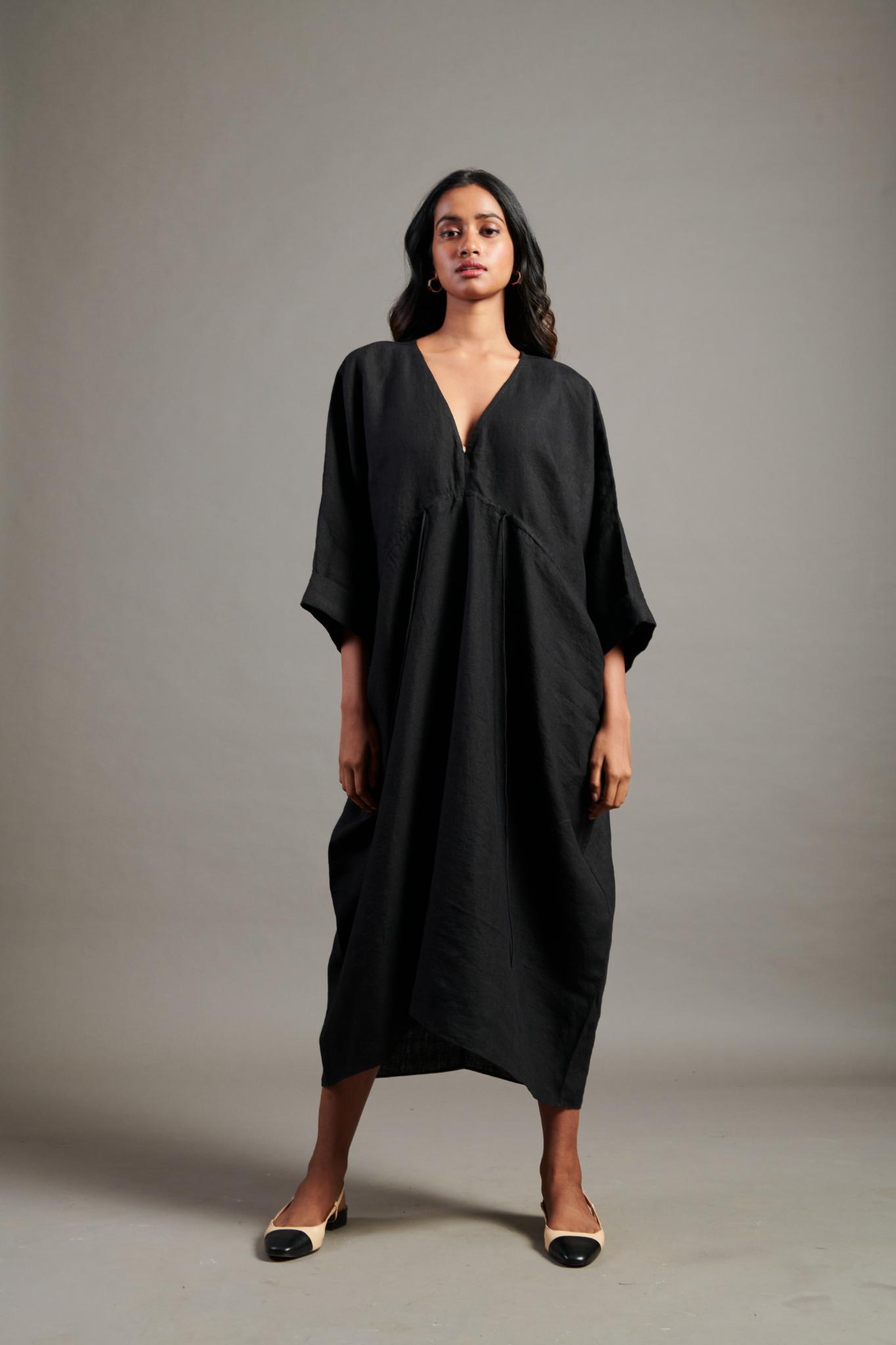 Kohl Linen Gathered Kaftan Dress - CiceroniKaftanSaphed