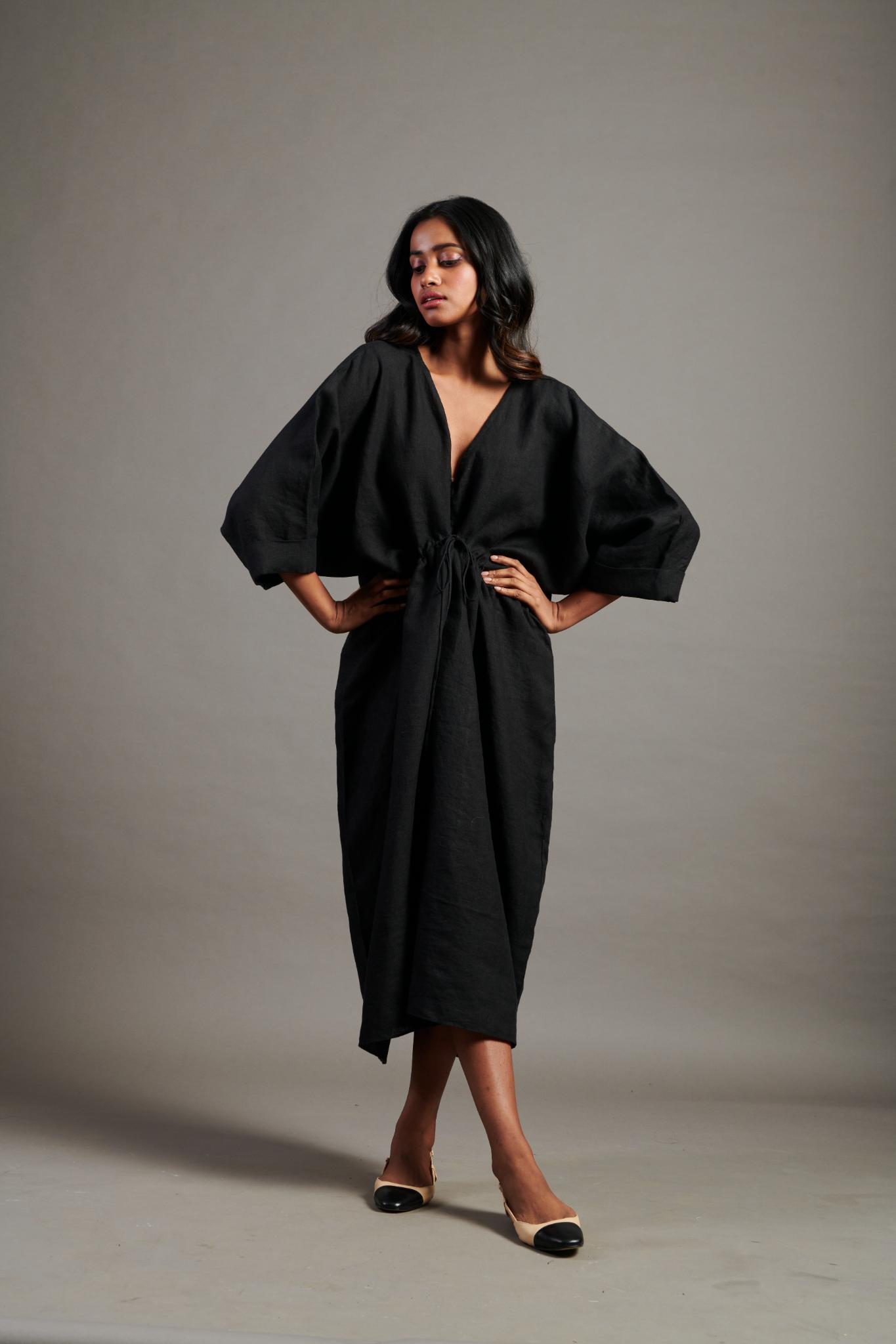Kohl Linen Gathered Kaftan Dress - CiceroniKaftanSaphed