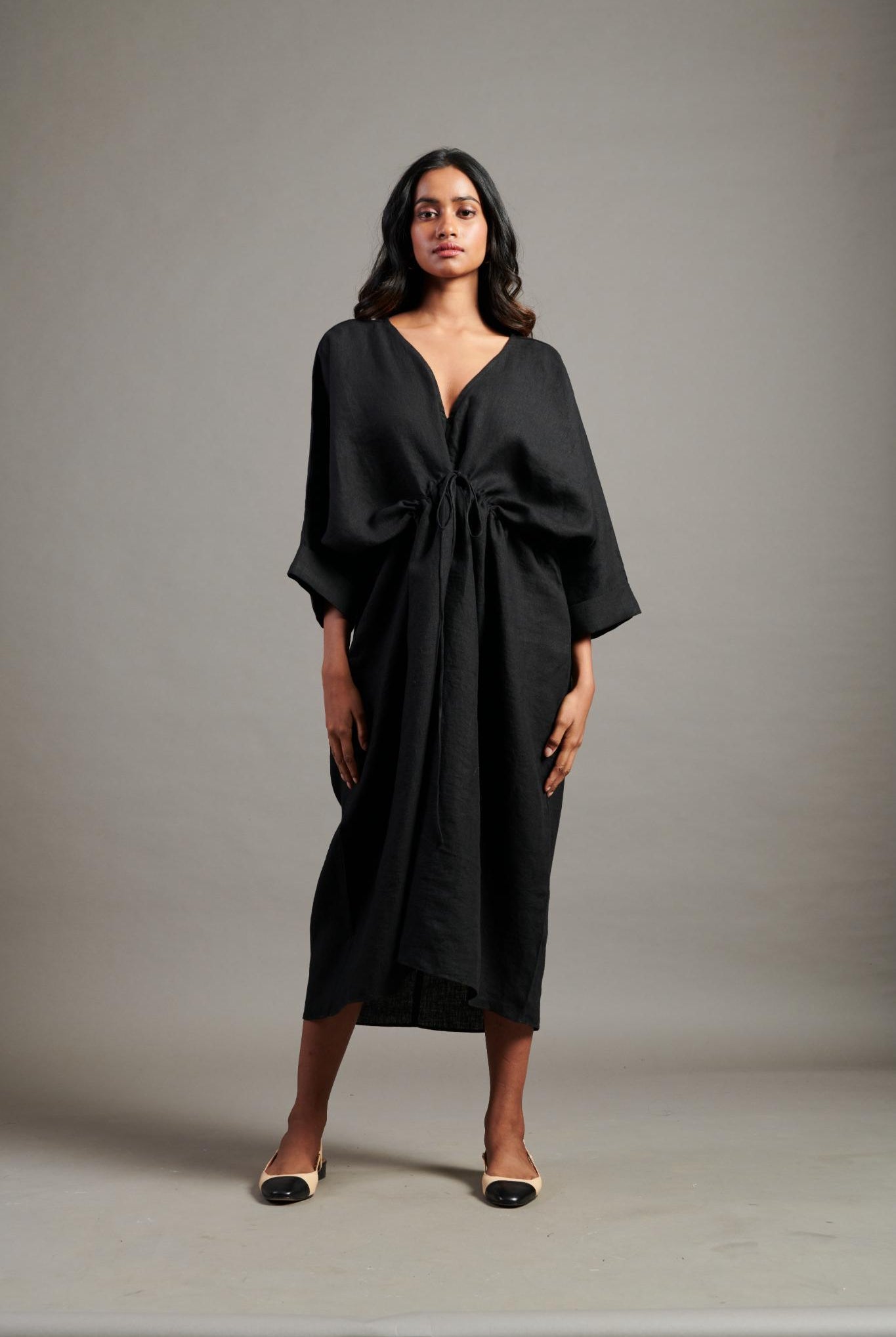Kohl Linen Gathered Kaftan Dress - CiceroniKaftanSaphed