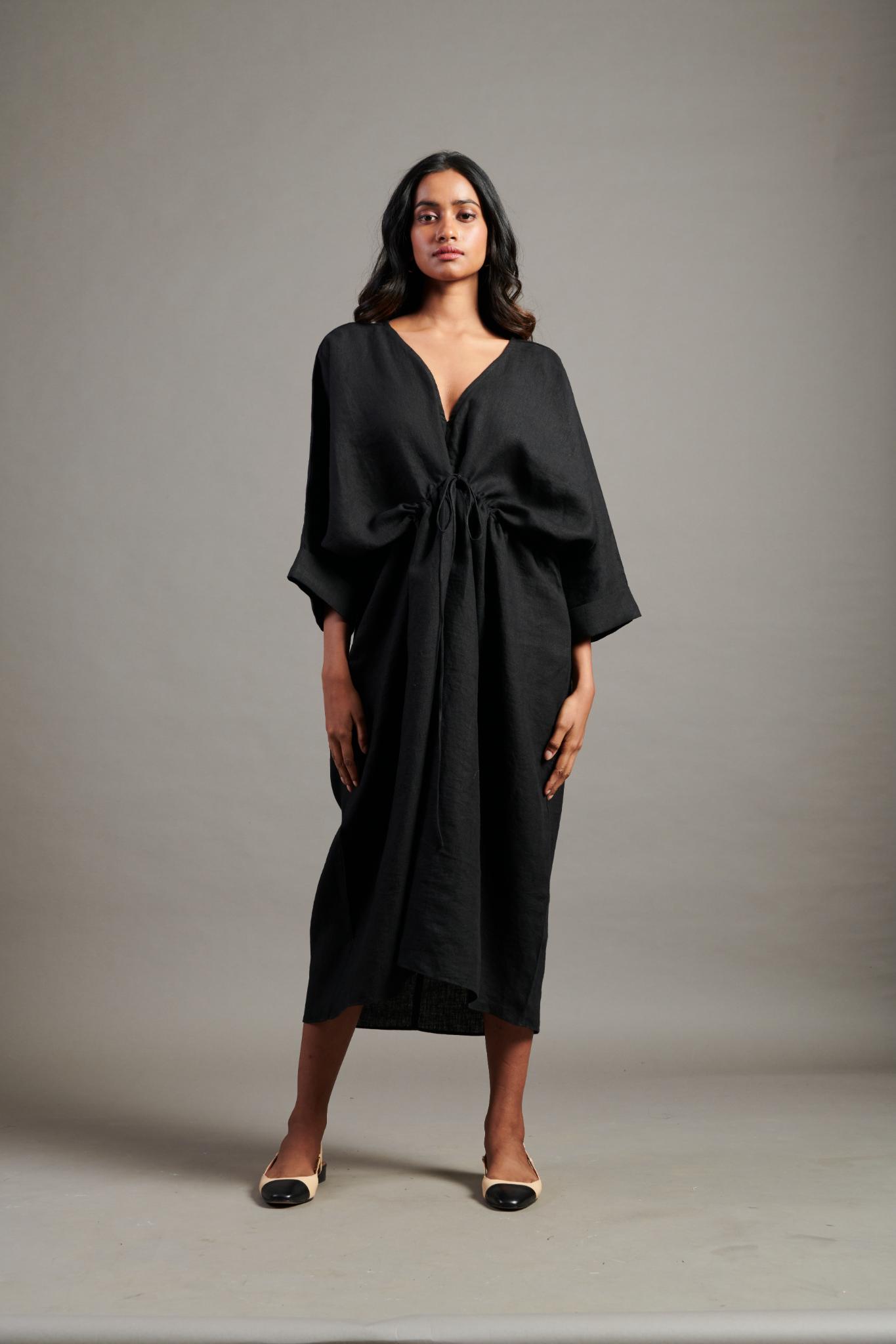 Kohl Linen Gathered Kaftan Dress - CiceroniKaftanSaphed